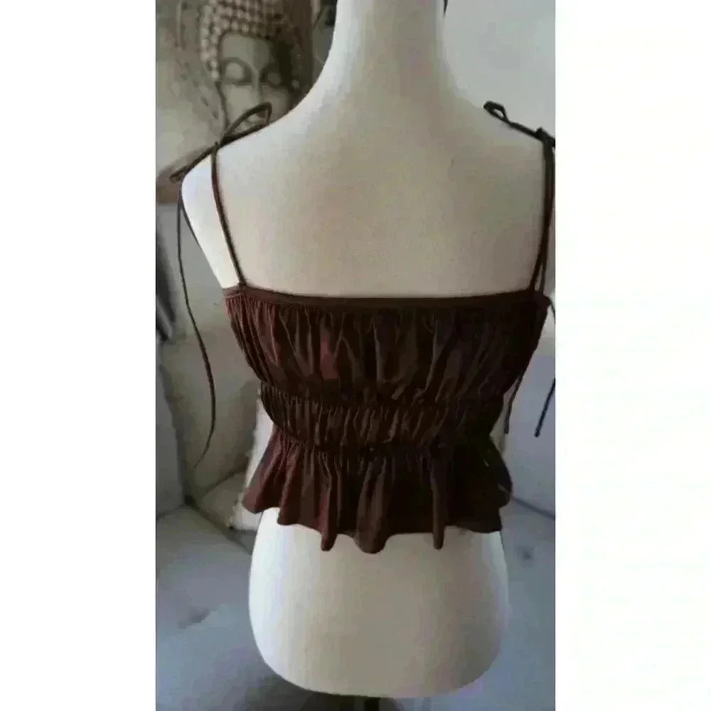 Tic Toc Women's Satin Brown Tie-Front Bustier Top, Size L - Picture 6 of 13